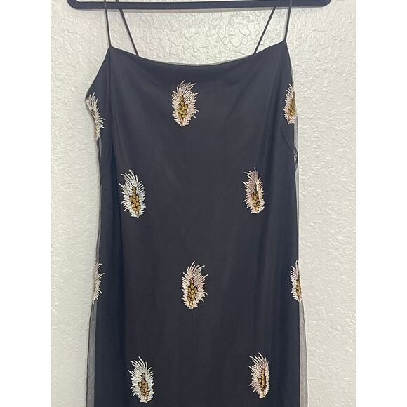 Green Land Maxi Dress – Leaf Silhouette | Mesh Straps | Vintage Size M - Picture 9 of 10